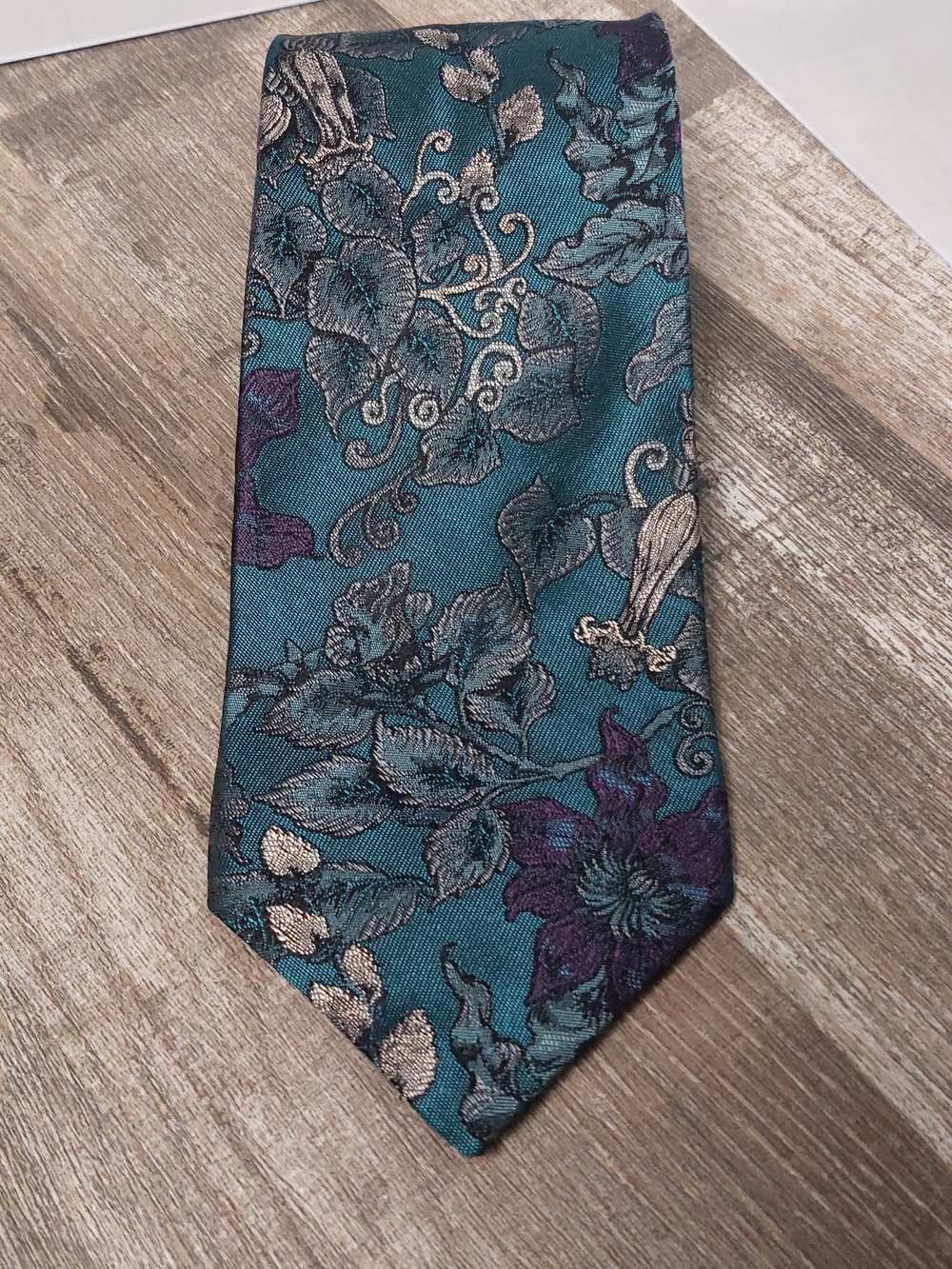 Bugatti Teal Floral Jacquard Tie with Purple and Silver Accents